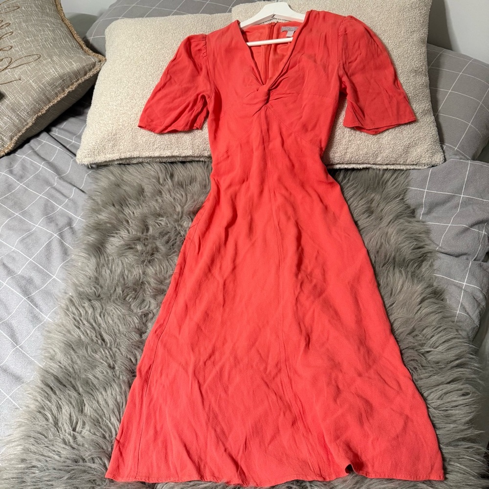 Chelsea28 Coral-Red Midi Dress with V-Neck